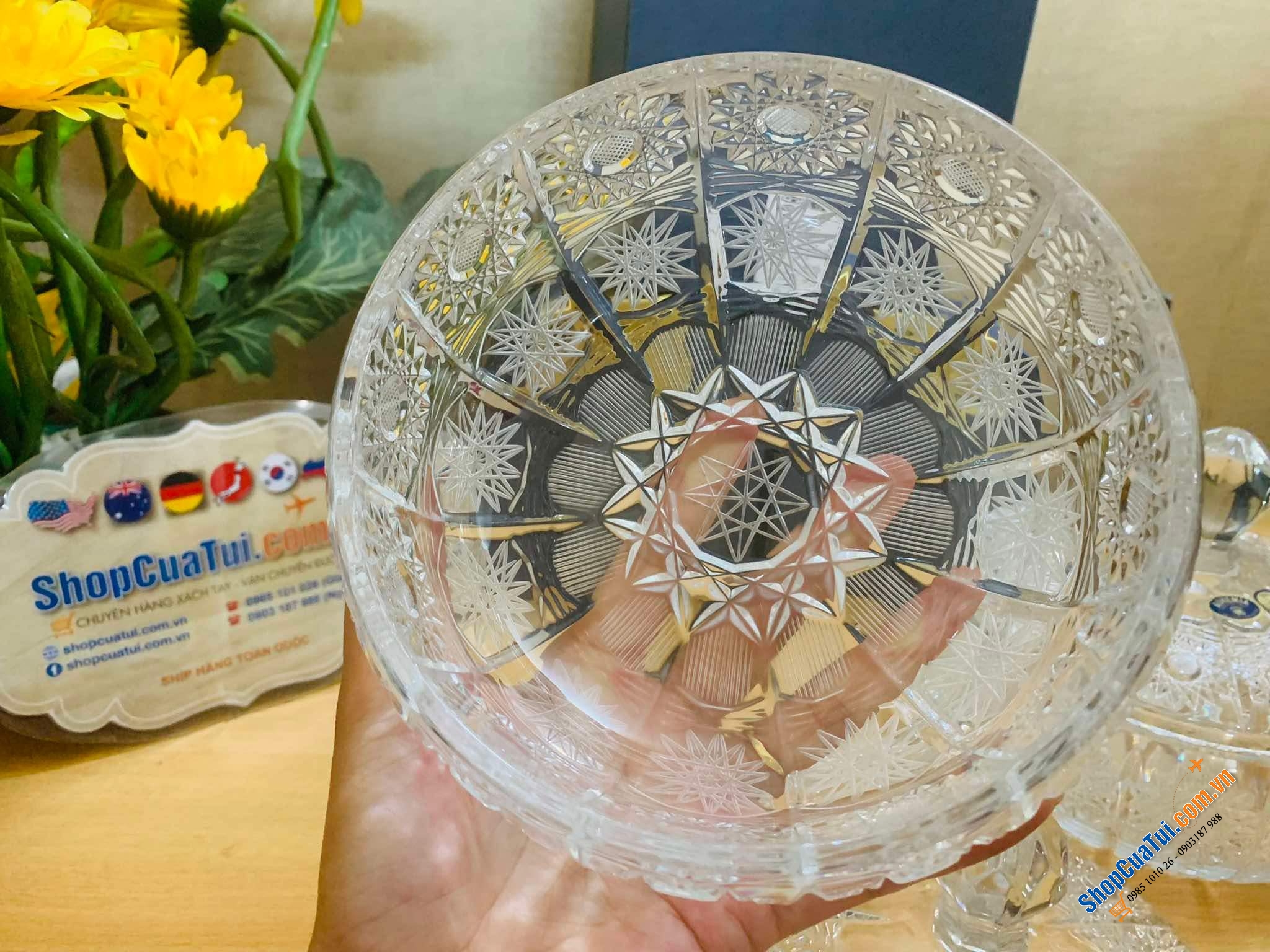 Thố Âu pha lê Bohemia M57 16.5cm có nắp