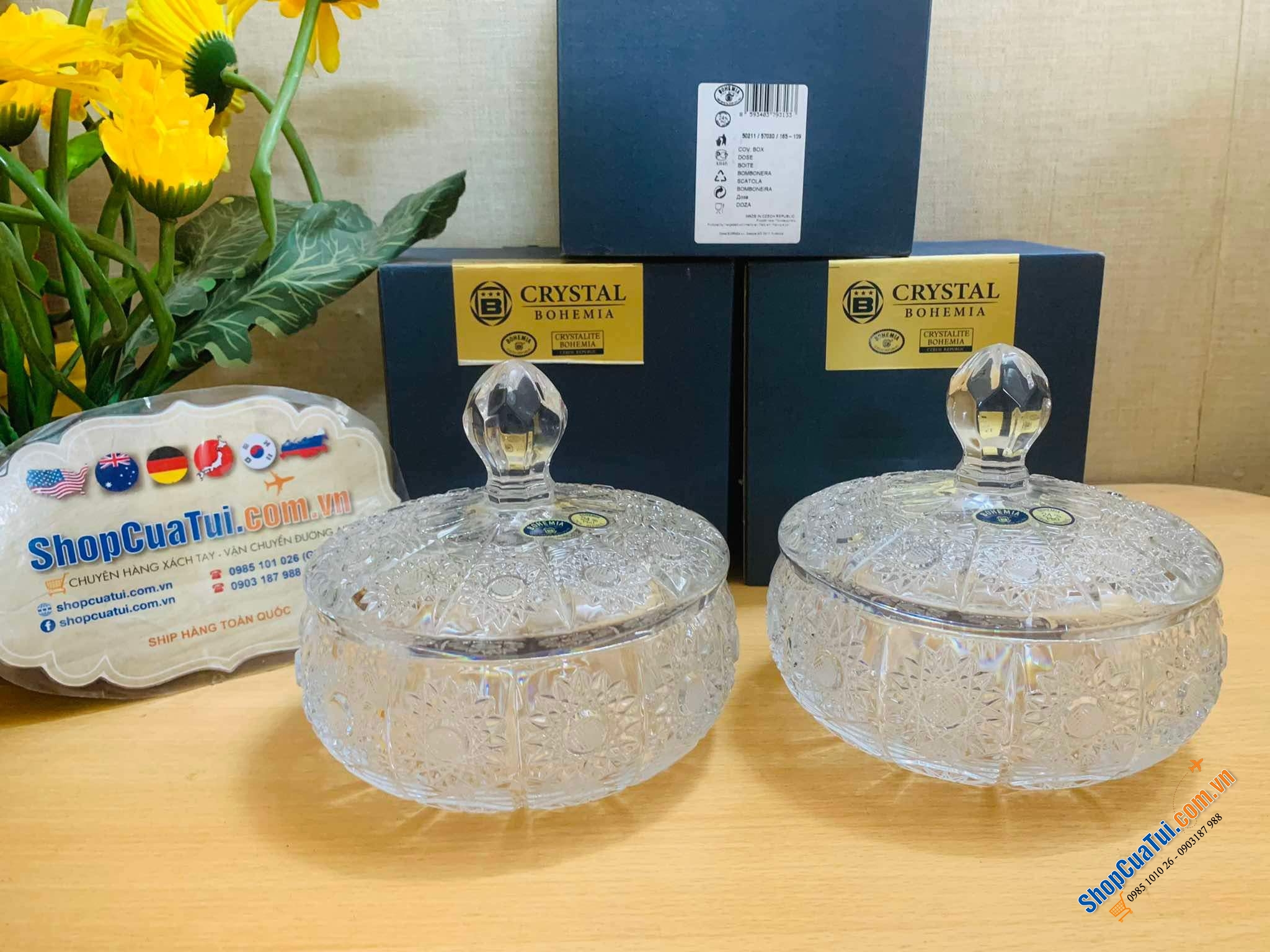 Thố Âu pha lê Bohemia M57 16.5cm có nắp