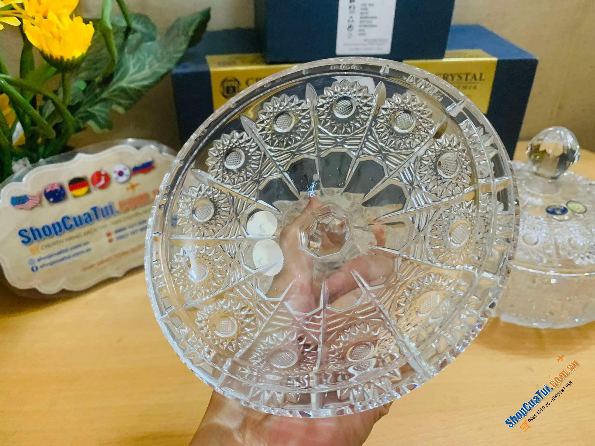 Thố Âu pha lê Bohemia M57 16.5cm có nắp