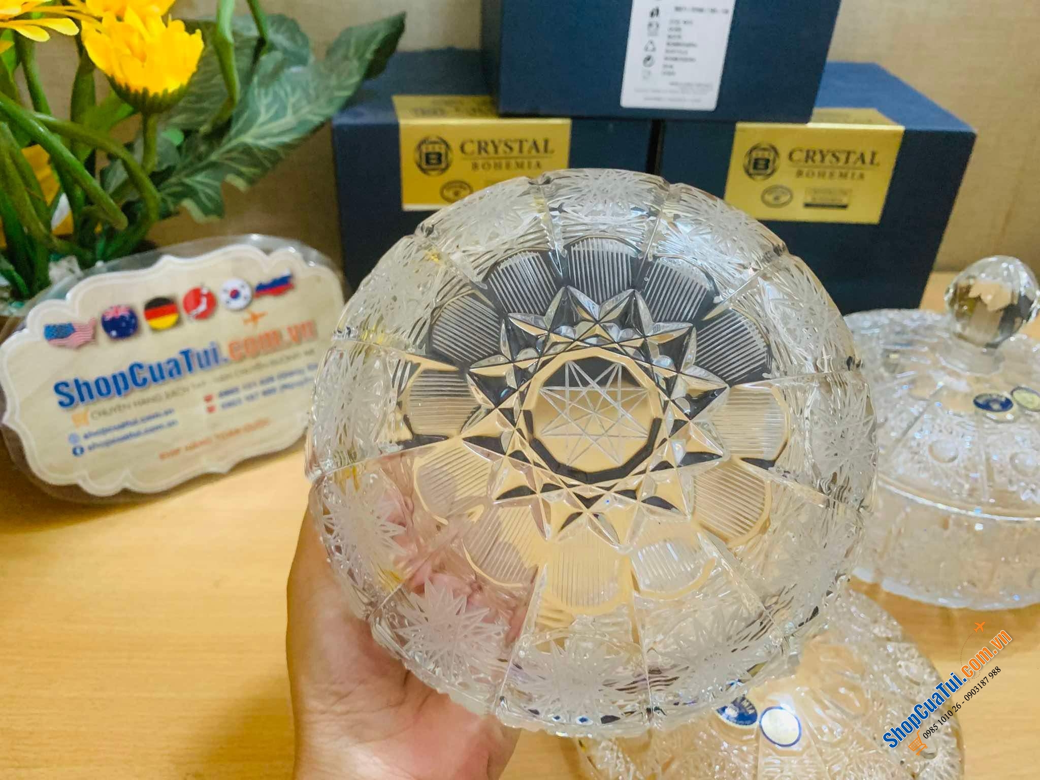 Thố Âu pha lê Bohemia M57 16.5cm có nắp