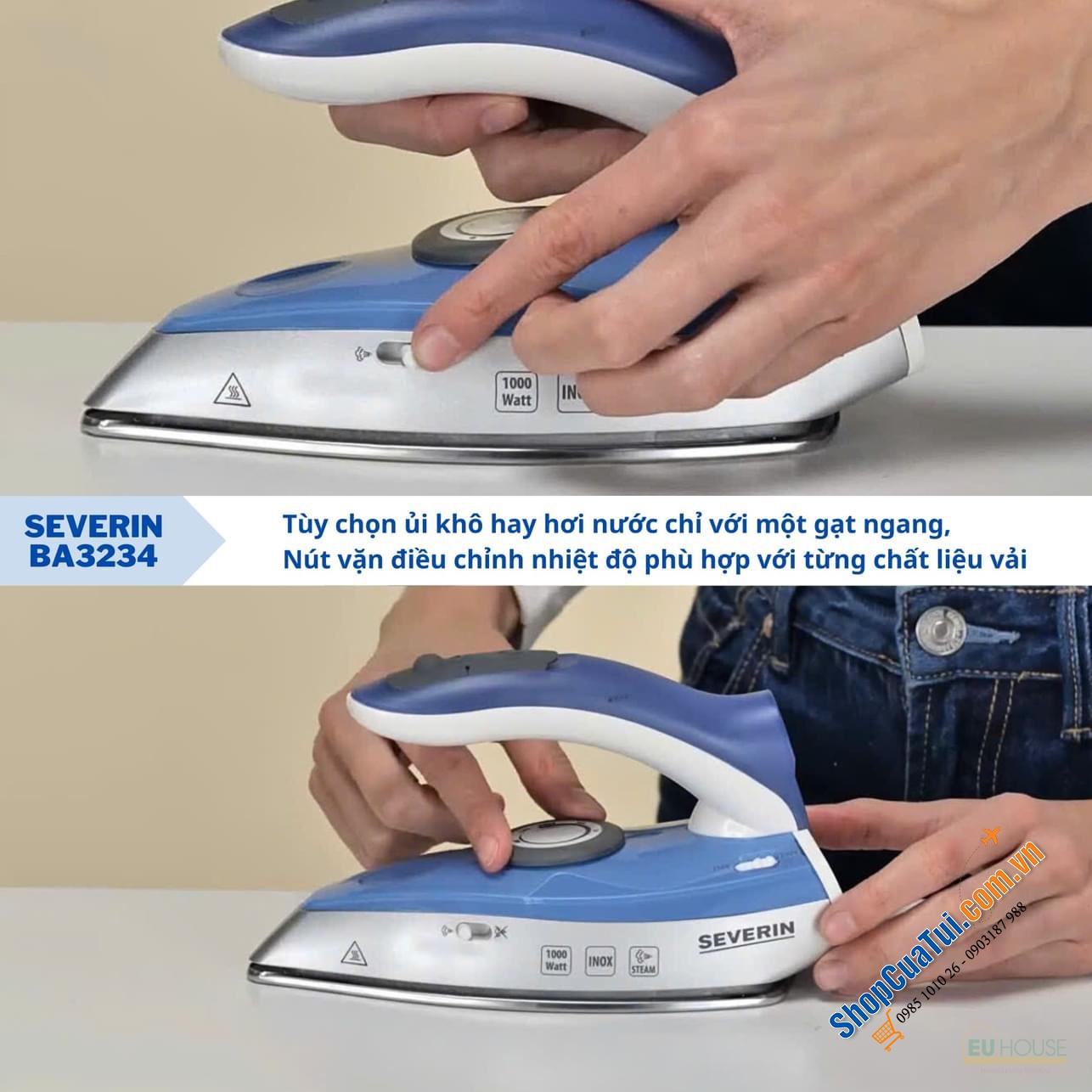 BÀN LÀ HƠI NƯỚC CẦM TAY SEVERIN BA3234 - Nội địa Đức - dành cho đi du lịch, công tác