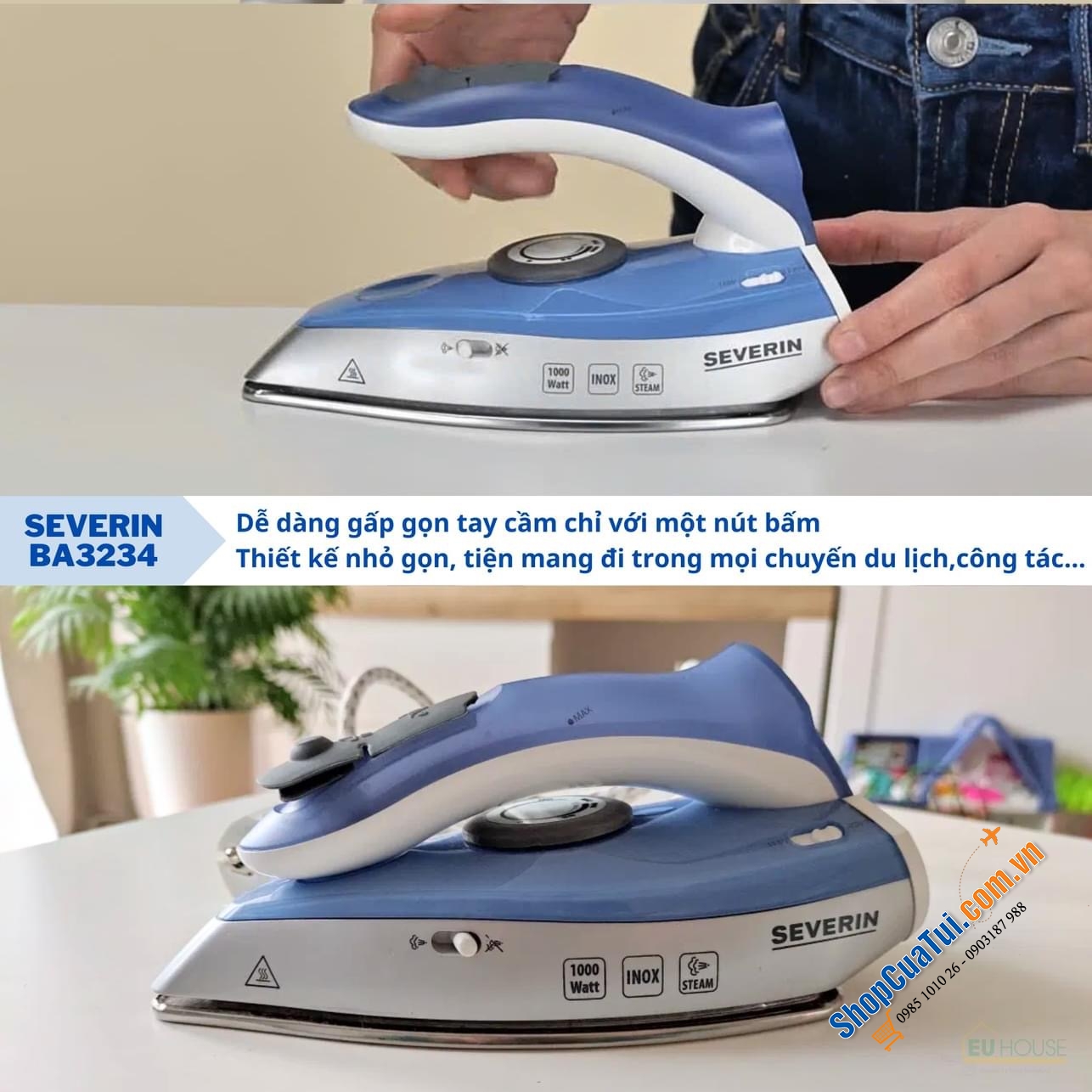 BÀN LÀ HƠI NƯỚC CẦM TAY SEVERIN BA3234 - Nội địa Đức - dành cho đi du lịch, công tác