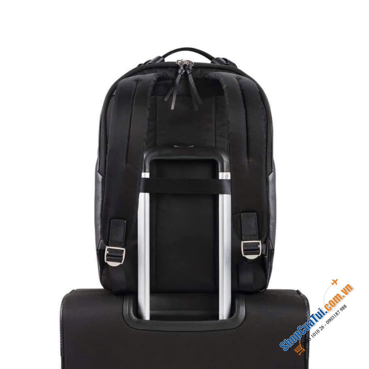 Balo da thật Samsonite mẫu khoá cách điệu, sử dụng hàng ngày đáp ứng nhu cầu công việc và cuộc sống