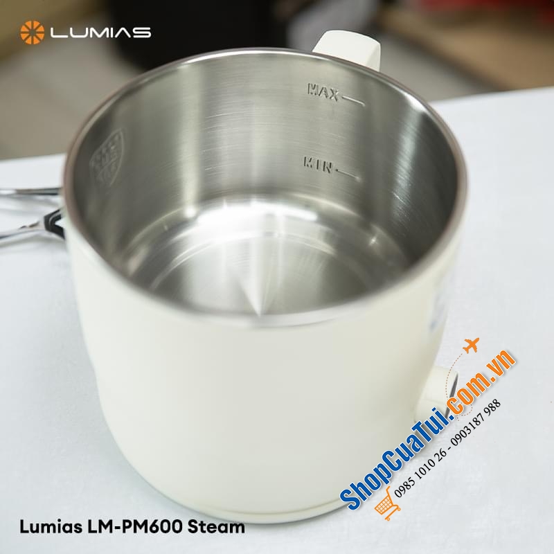 Lumias LM-PM600 - nồi lẩu điện mini đa năng dung tích 1.8L kèm khay hấp, nấu mì, nồi hấp, ăn lẩu 1-2 người, nấu ăn của các bạn sinh viên...