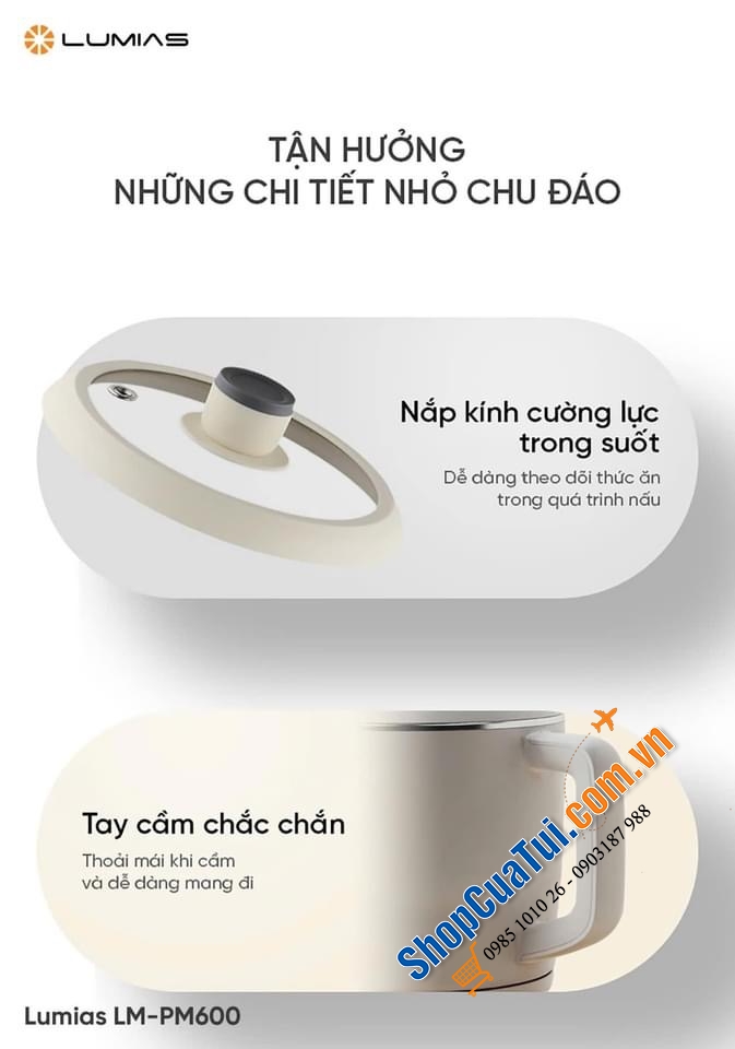 Lumias LM-PM600 - nồi lẩu điện mini đa năng dung tích 1.8L kèm khay hấp, nấu mì, nồi hấp, ăn lẩu 1-2 người, nấu ăn của các bạn sinh viên...