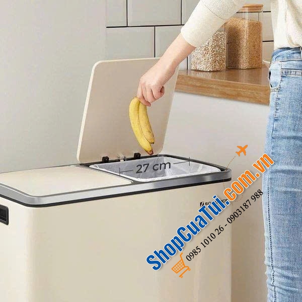 Thùng rác nhà bếp Songmics LTB060A01 màu Almond dung tích 60L siêu xịn và sang