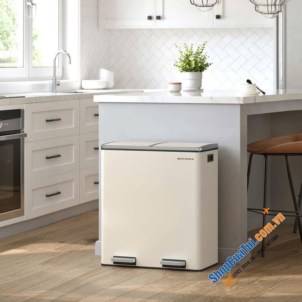 Thùng rác nhà bếp Songmics LTB060A01 màu Almond dung tích 60L siêu xịn và sang