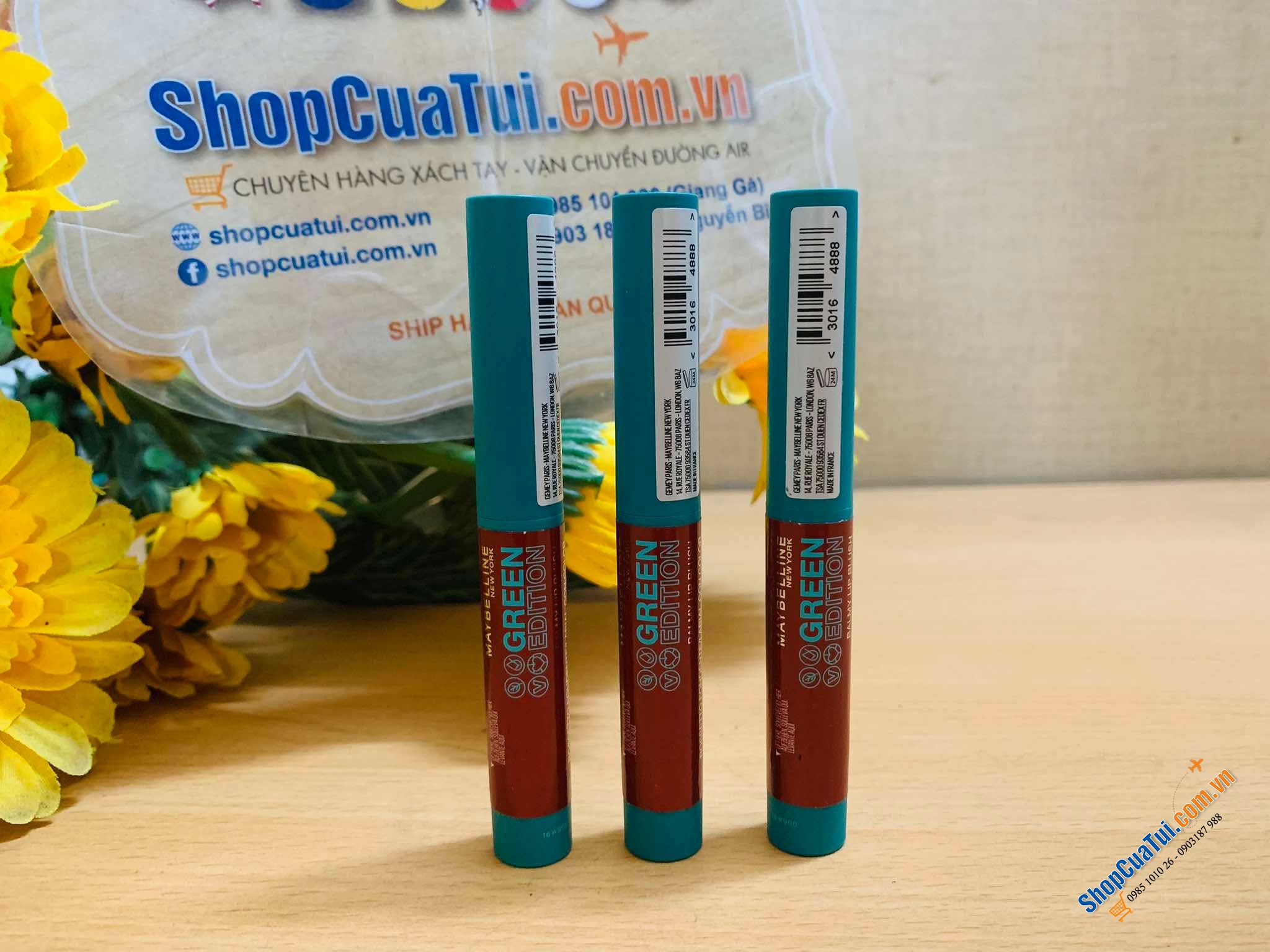 Son Maybelline Green Edition Balmy Lip Blush With Mango Oil Bonfire 002 phiên bản xanh