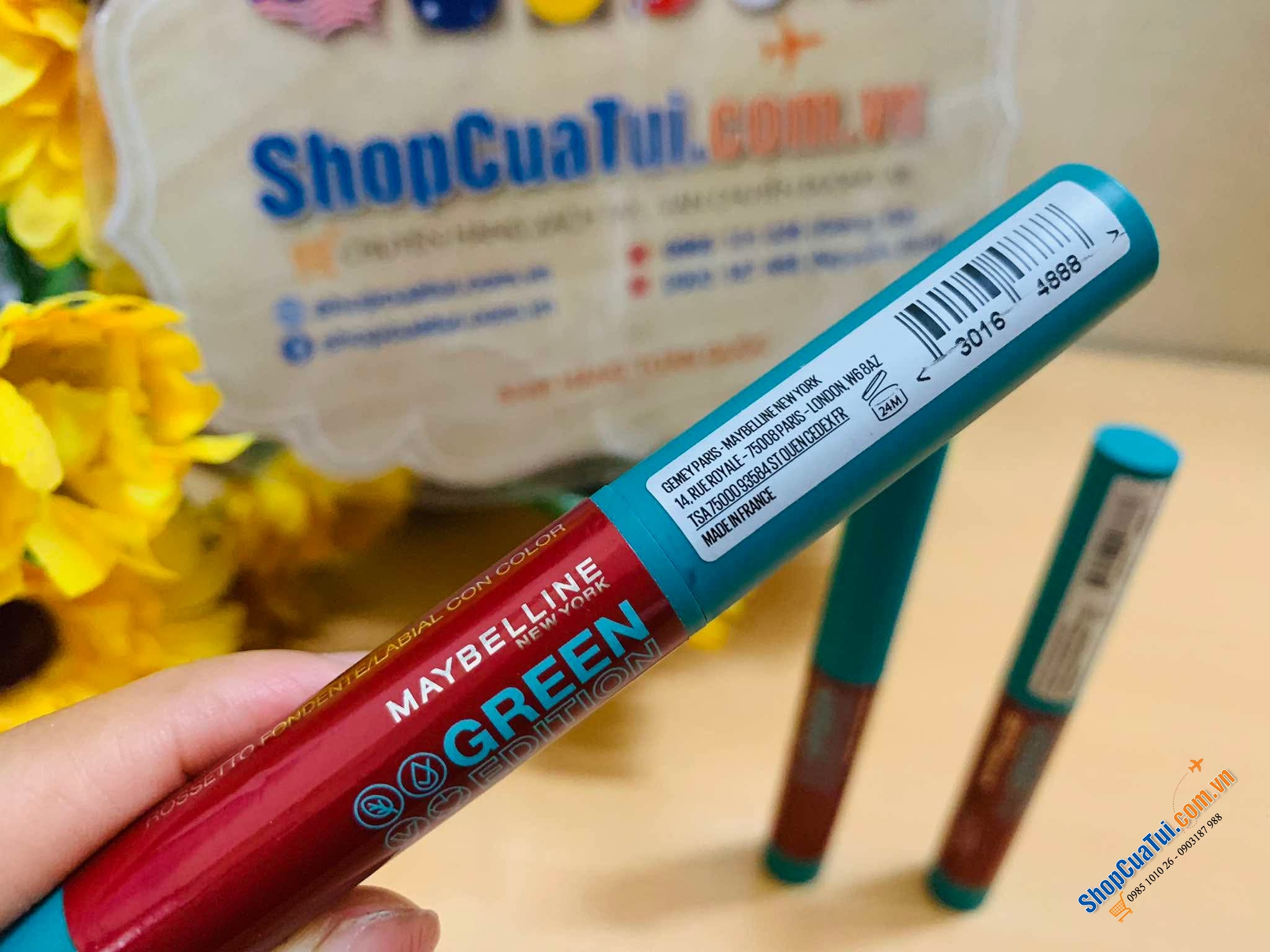 Son Maybelline Green Edition Balmy Lip Blush With Mango Oil Bonfire 002 phiên bản xanh