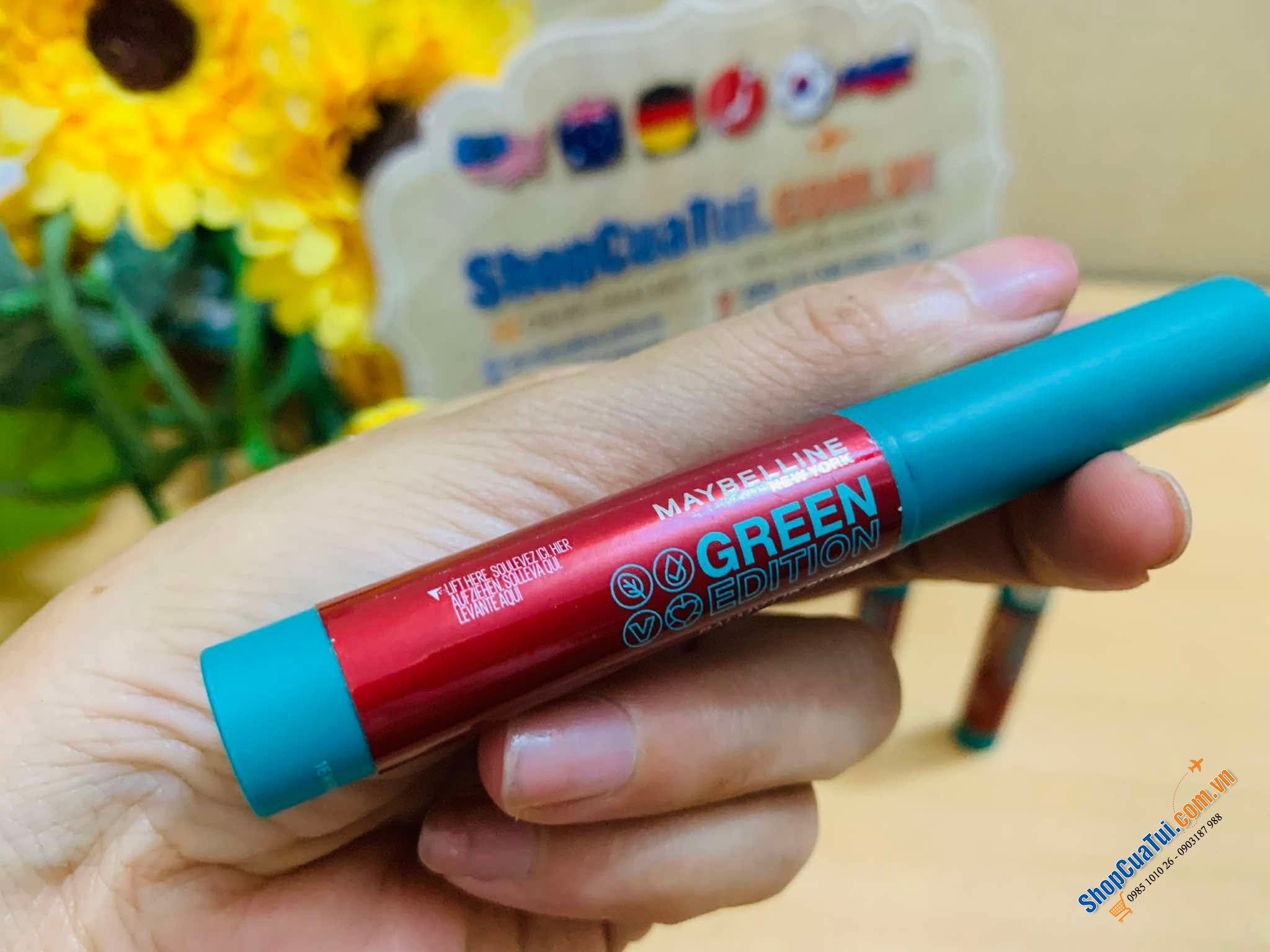 Son Maybelline Green Edition Balmy Lip Blush With Mango Oil Bonfire 002 phiên bản xanh