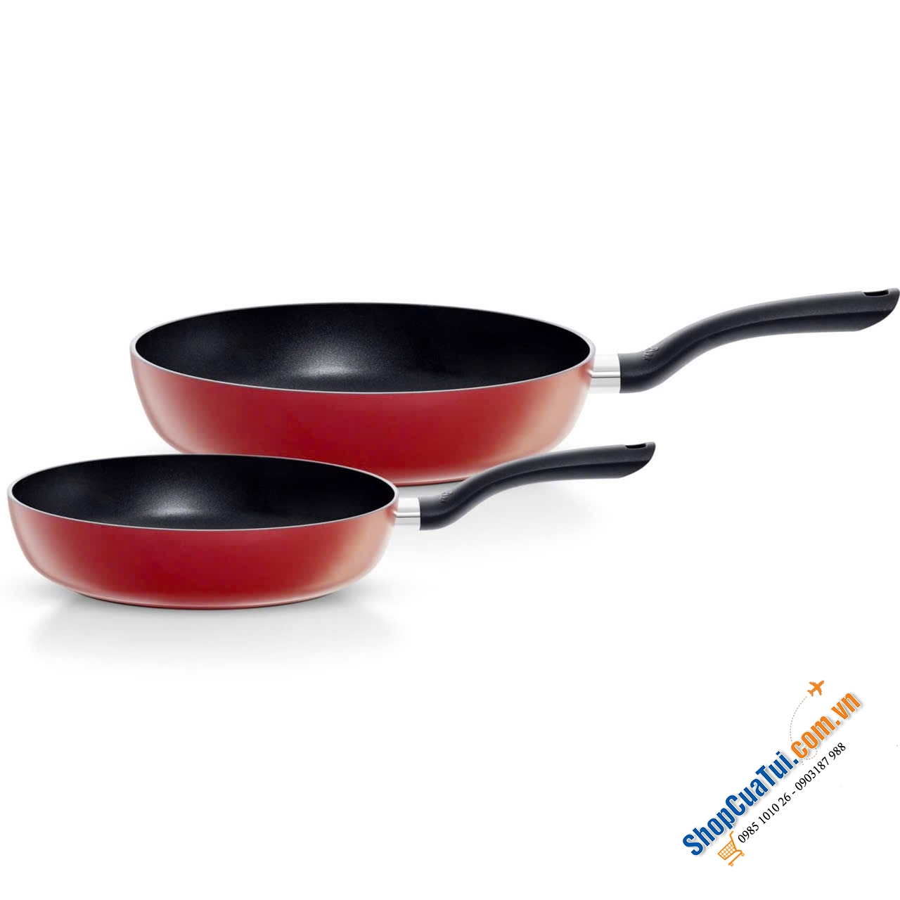 Set 2 chảo Fissler Cenit 24+ 28cm màu đỏ đun - Made in Italy, dùng cho mọi loại bếp