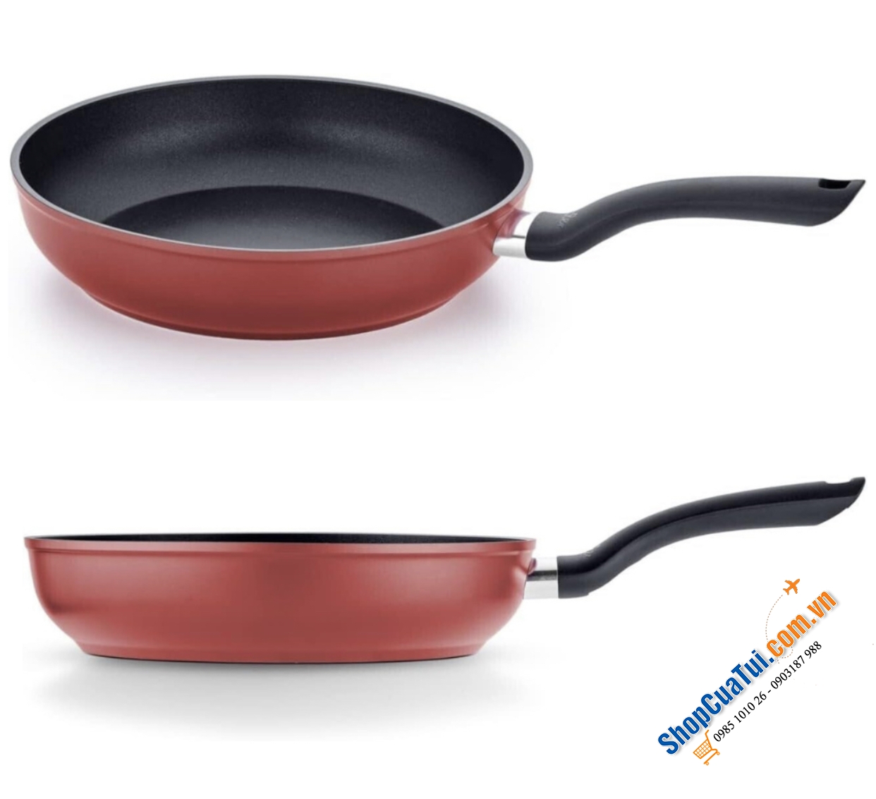 Set 2 chảo Fissler Cenit 24+ 28cm màu đỏ đun - Made in Italy, dùng cho mọi loại bếp