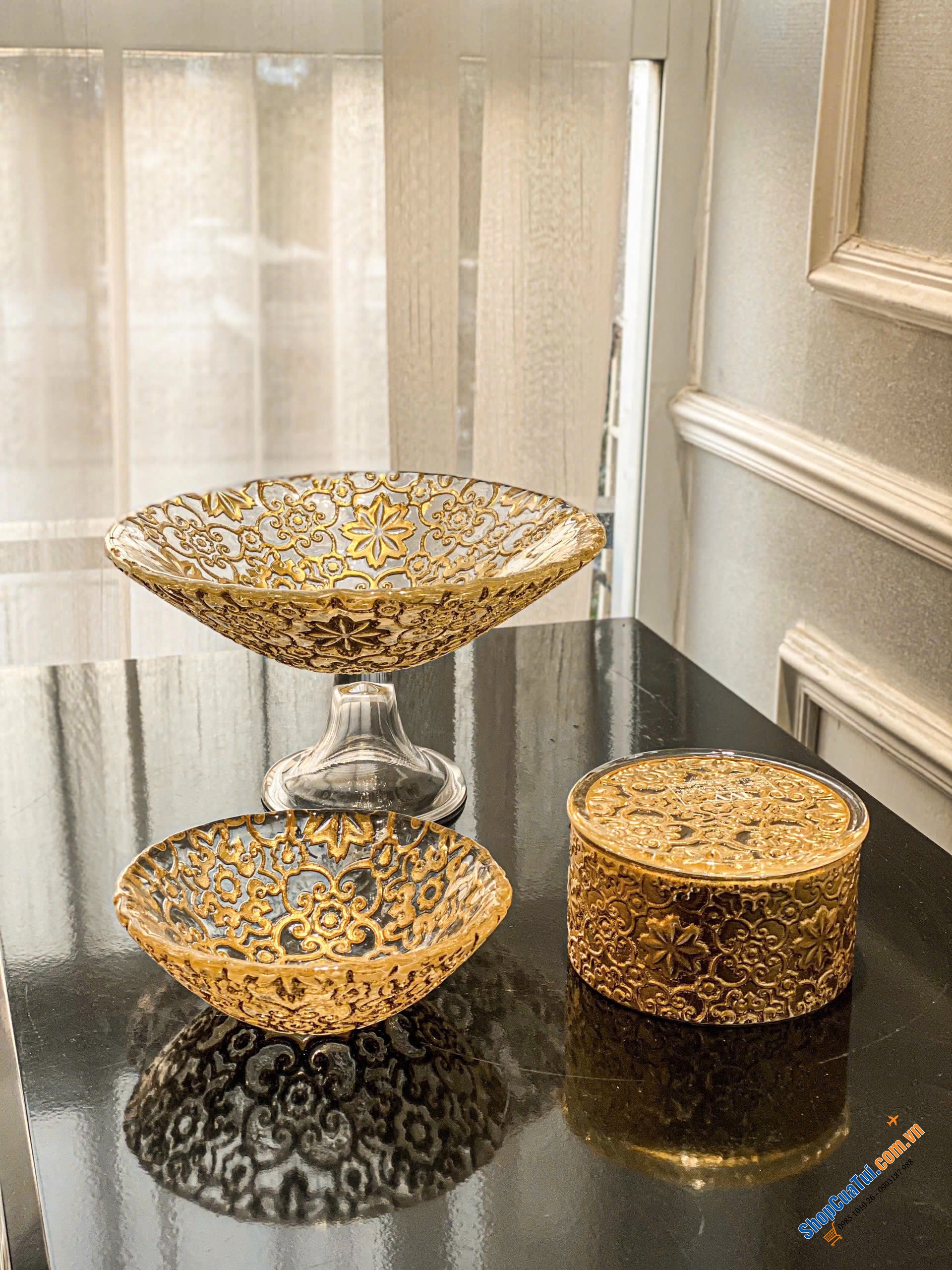 Chân Bồng IVV Arabesque 25cm họa tiết vàng