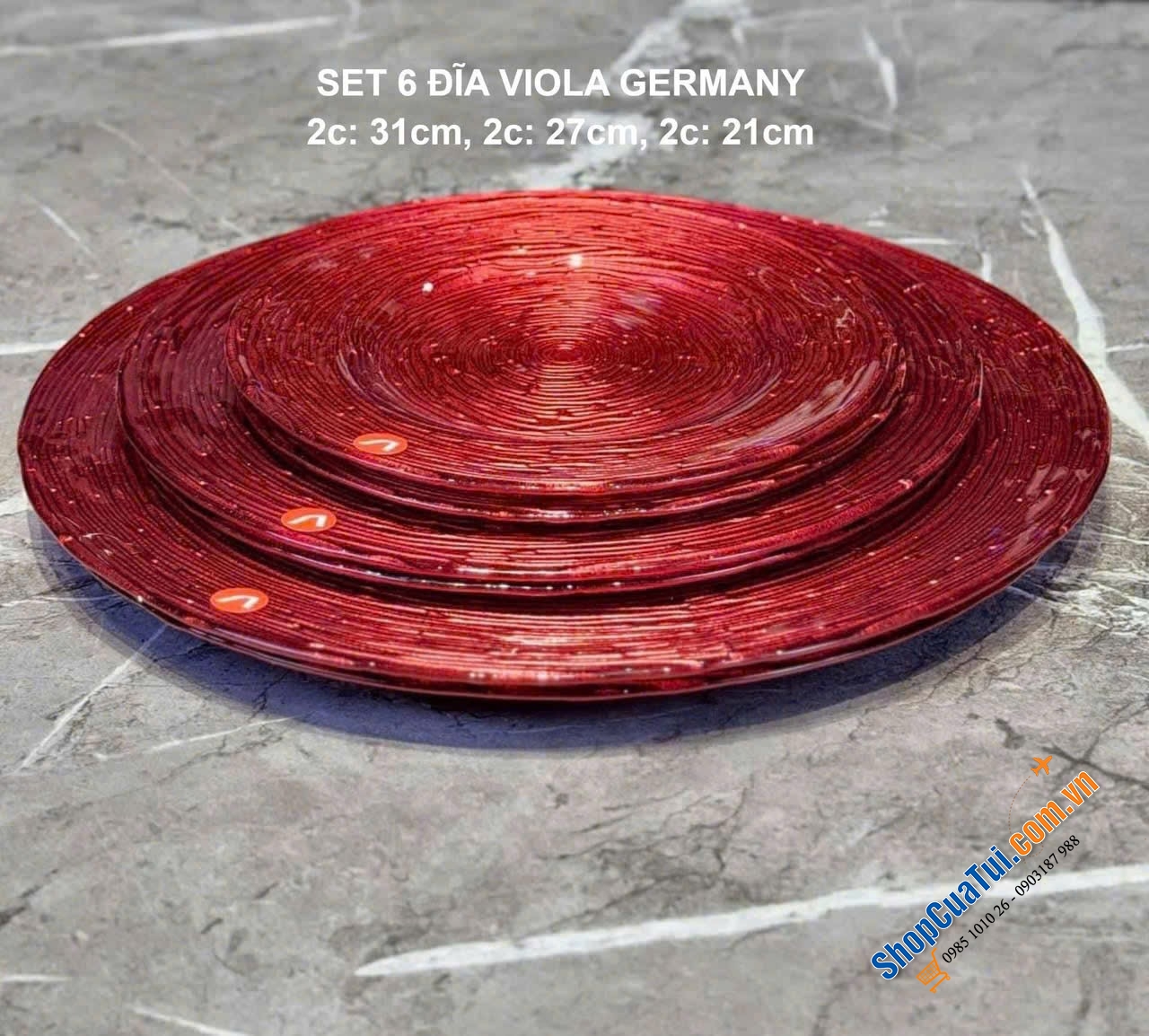 Set 6 đĩa 3 size VIOLA GERMANY màu đỏ, màu khói - Sang Trọng Từng Đường Nét - BỘ SƯU TẬP MỚI VỪA TUNG RA TRÊN TOÀN THẾ GIỚI