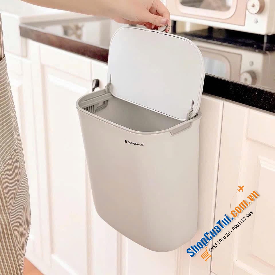 Thùng rác treo cánh tủ 9L Songmics LTB820G9 lật nắp 2 mặt, vừa tinh tế vừa hiện đại