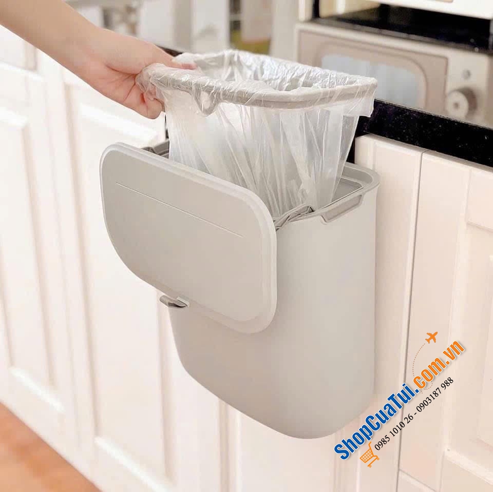 Thùng rác treo cánh tủ 9L Songmics LTB820G9 lật nắp 2 mặt, vừa tinh tế vừa hiện đại