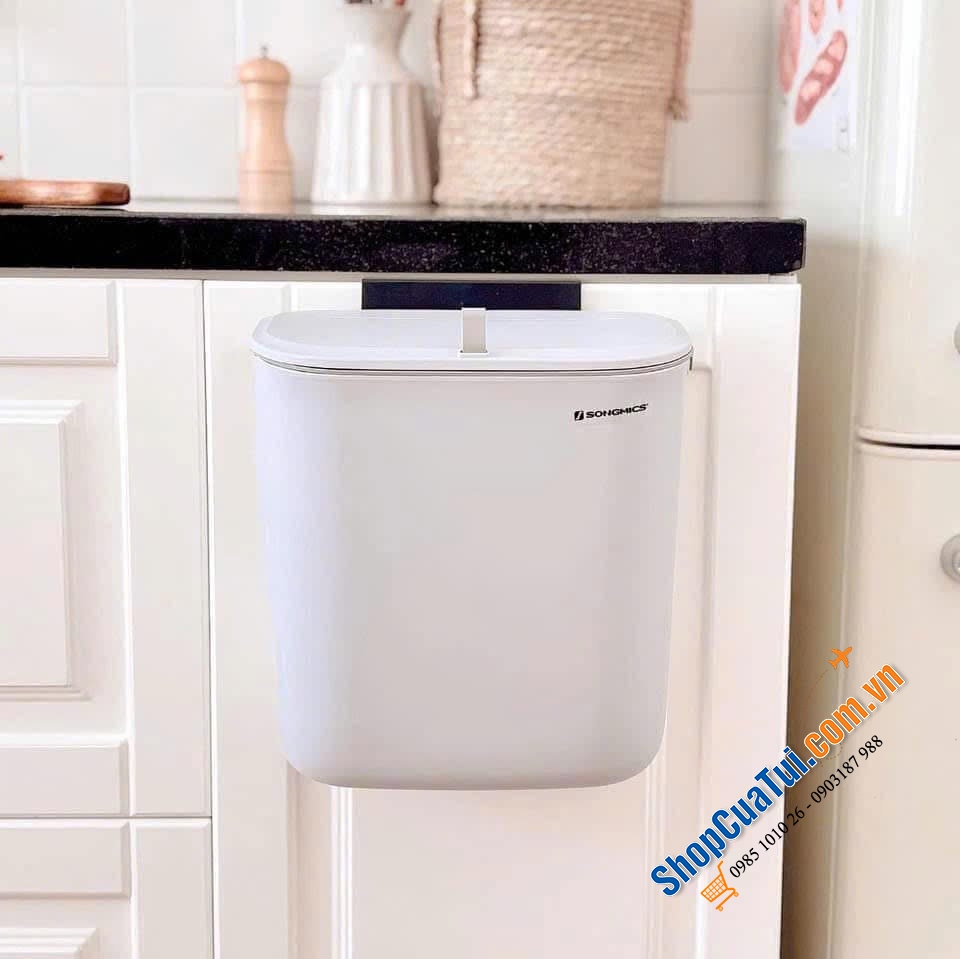 Thùng rác treo cánh tủ 9L Songmics LTB820G9 lật nắp 2 mặt, vừa tinh tế vừa hiện đại