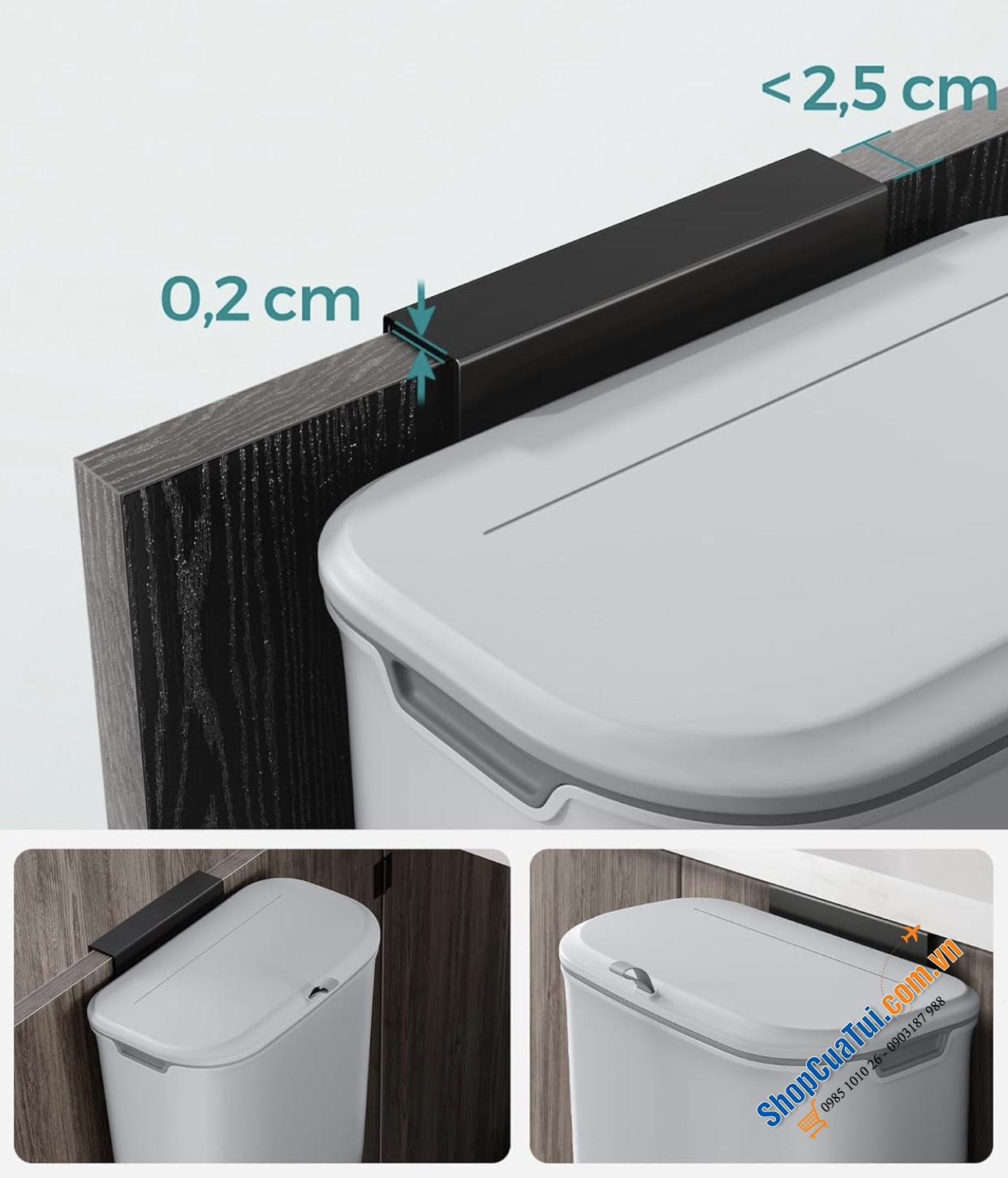 Thùng rác treo cánh tủ 9L Songmics LTB820G9 lật nắp 2 mặt, vừa tinh tế vừa hiện đại
