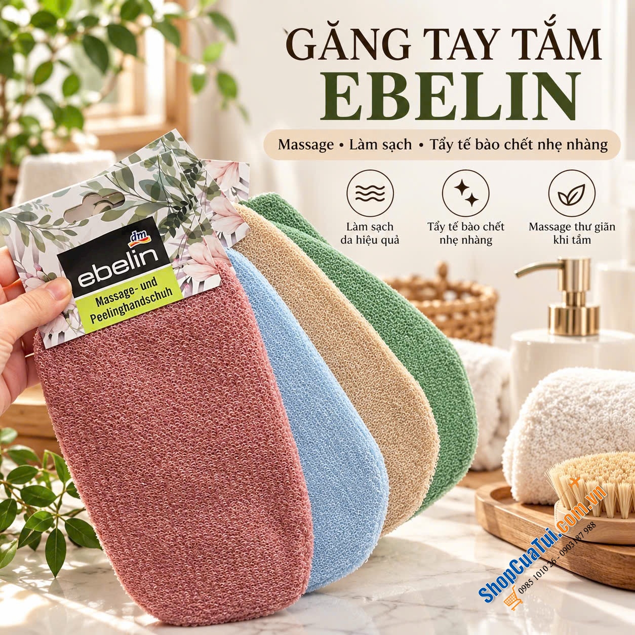 GĂNG TAY TẮM MASSAGE & TẨY TẾ BÀO CHẾT EBELIN.