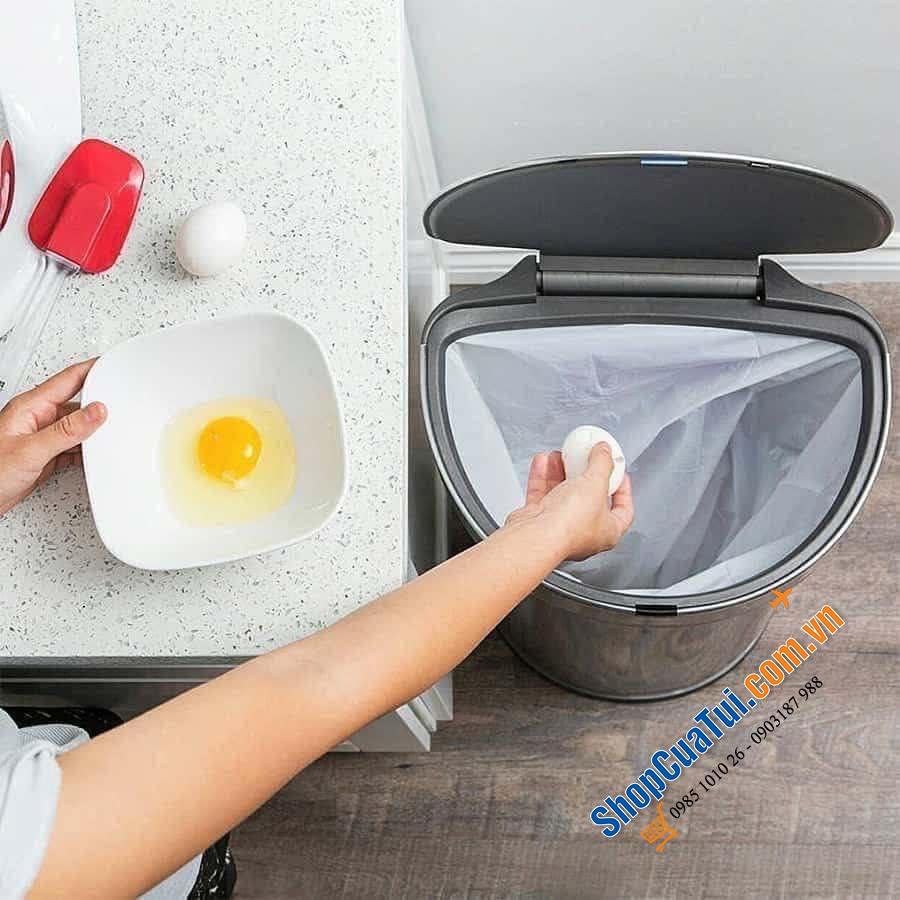 Thùng rác Simplehuman cảm ứng kháng khuẩn 45l tặng kèm set tinh dầu khử mùi & túi rác.