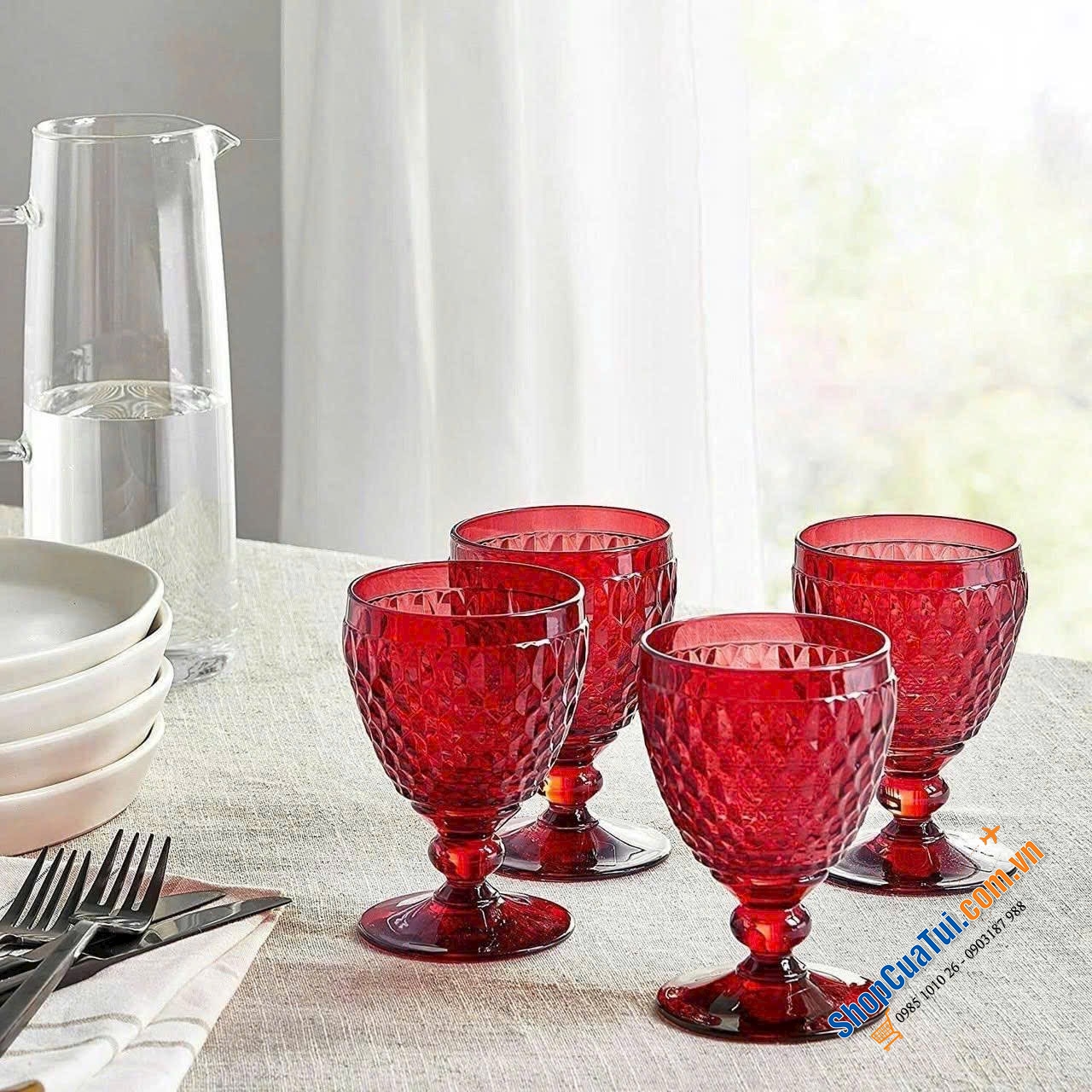 Set 4 Ly Villeroy & Boch Boston 400ml màu Trắng & Đỏ