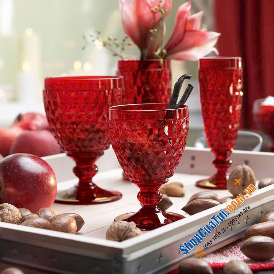 Set 4 Ly Villeroy & Boch Boston 400ml màu Trắng & Đỏ
