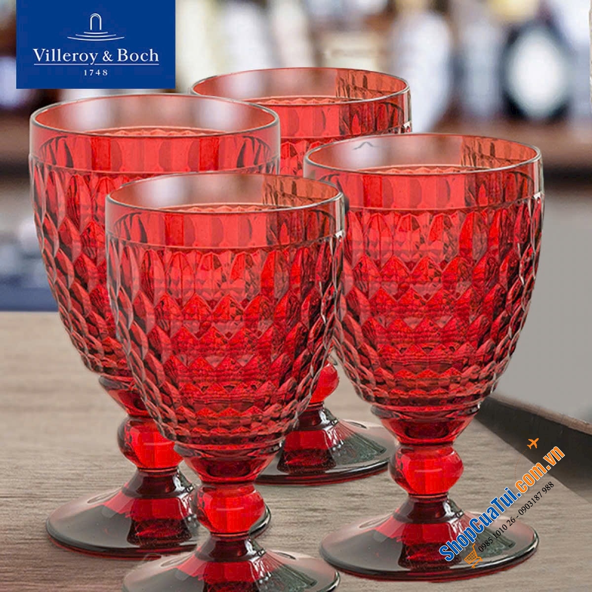 Set 4 Ly Villeroy & Boch Boston 400ml màu Trắng & Đỏ
