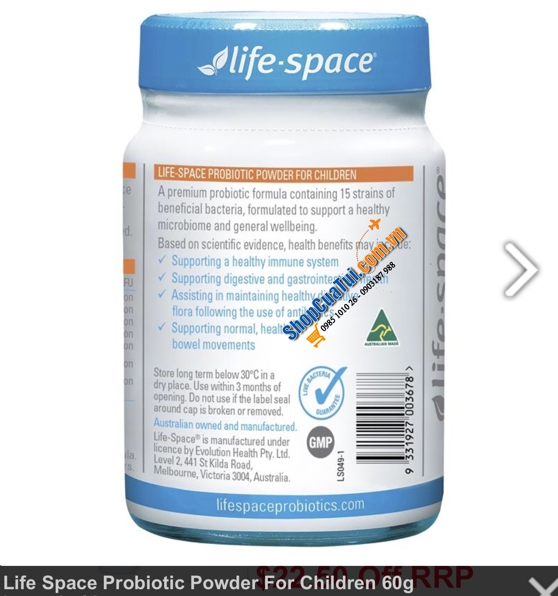 Men vi sinh Úc cho trẻ em - Life Space Probiotic Powder For Children 60g