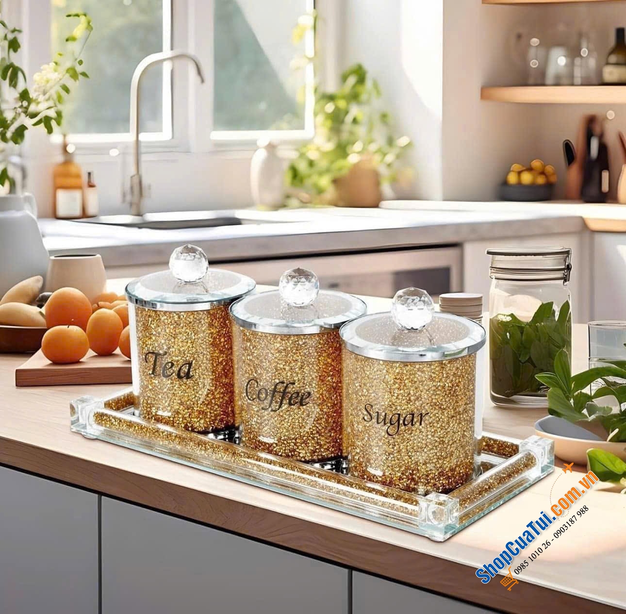 Set 3 hộp đựng pha lê kèm khay kim cương lấp lánh.