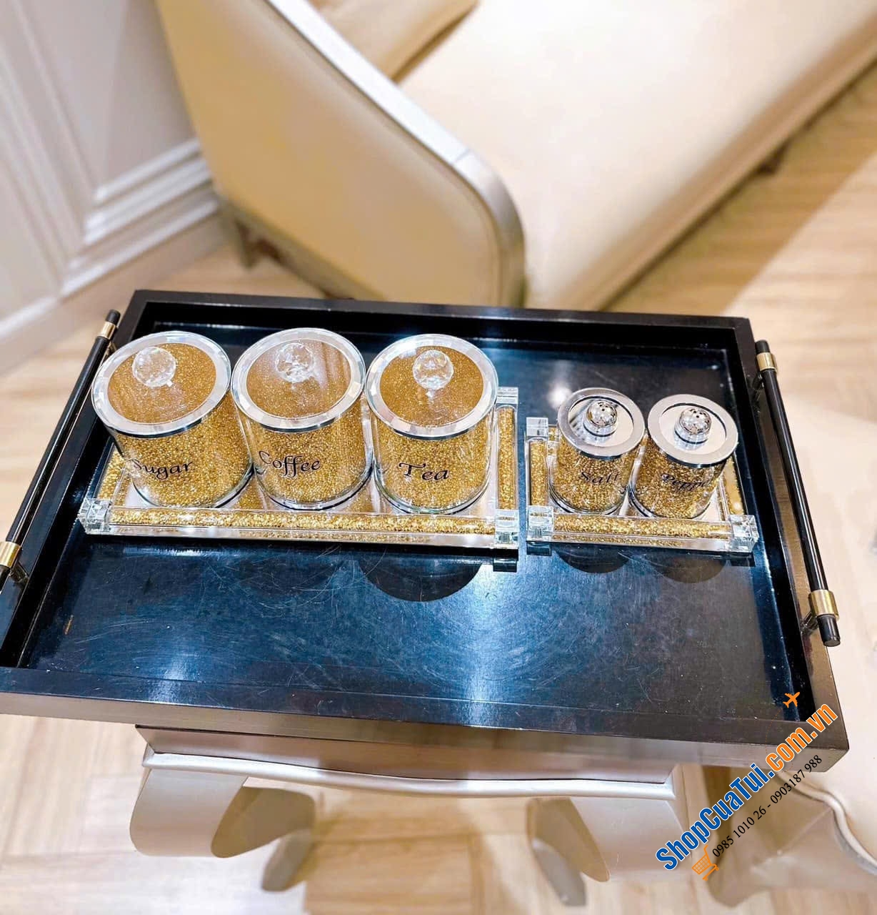 Set 3 hộp đựng pha lê kèm khay kim cương lấp lánh.