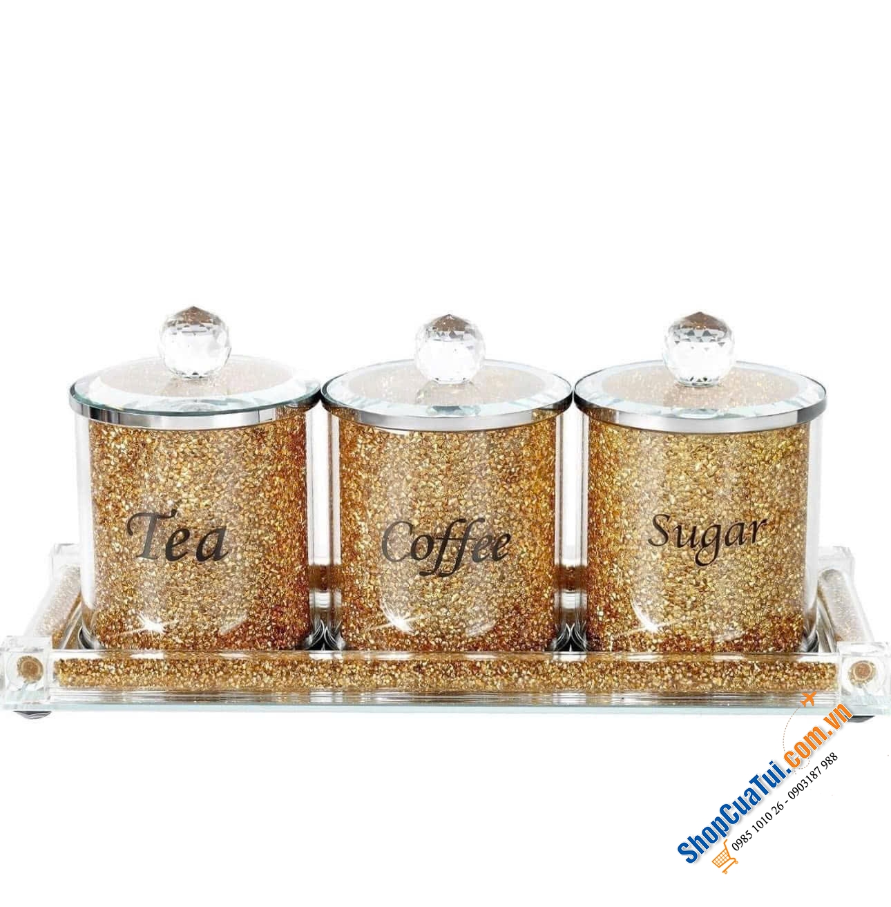 Set 3 hộp đựng pha lê kèm khay kim cương lấp lánh.