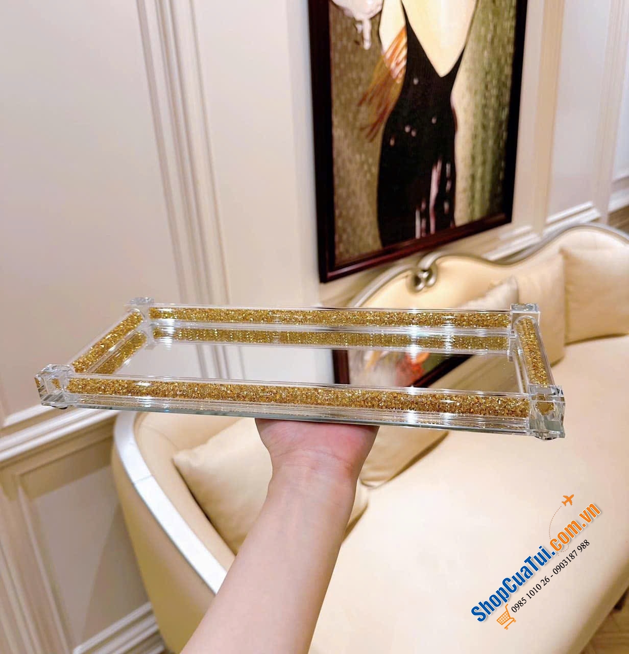 Set 3 hộp đựng pha lê kèm khay kim cương lấp lánh.