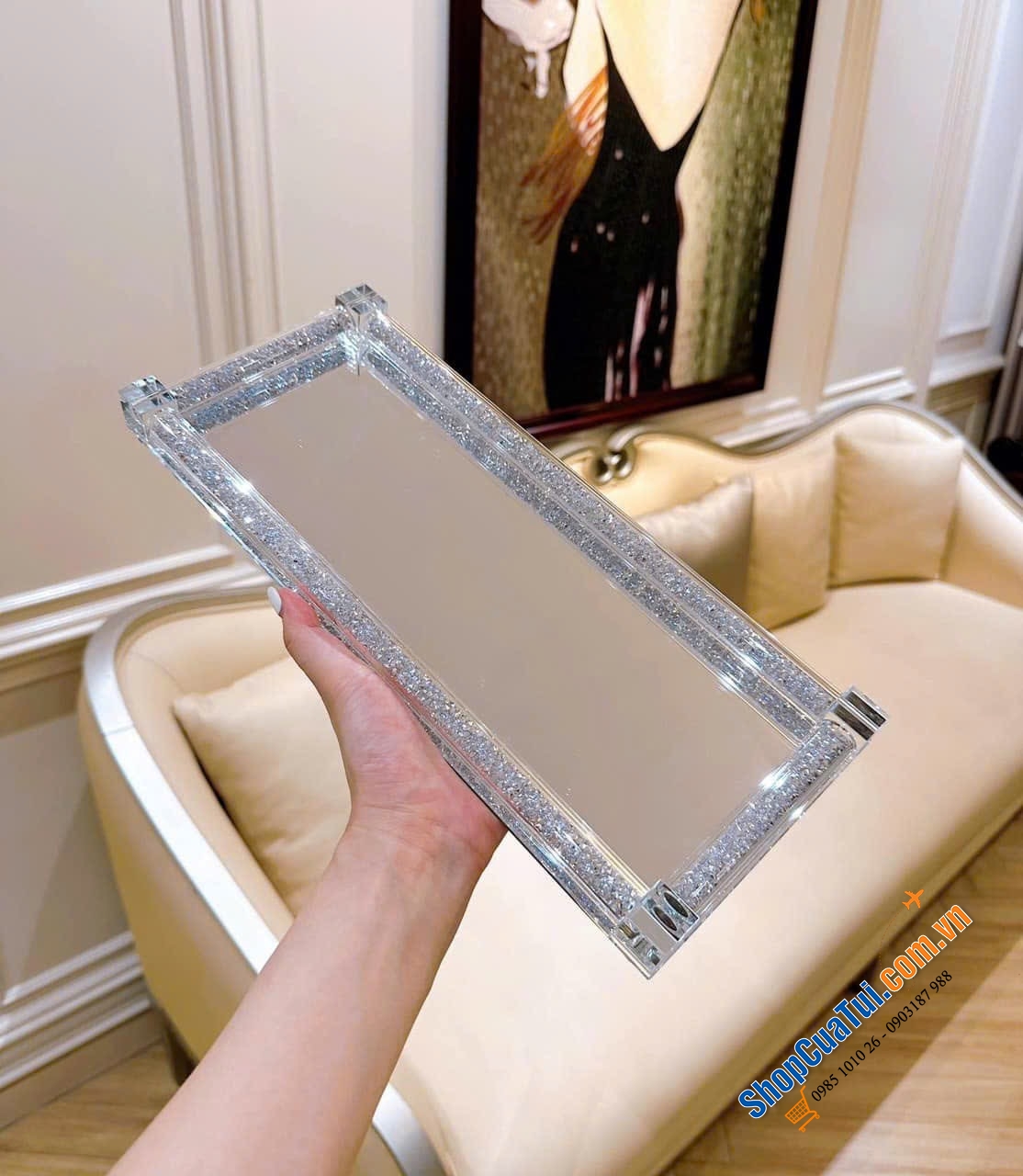 Set 3 hộp đựng pha lê kèm khay kim cương lấp lánh.