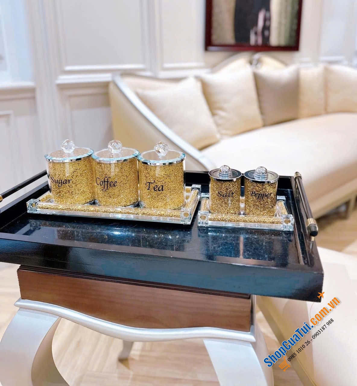 Set 3 hộp đựng pha lê kèm khay kim cương lấp lánh.