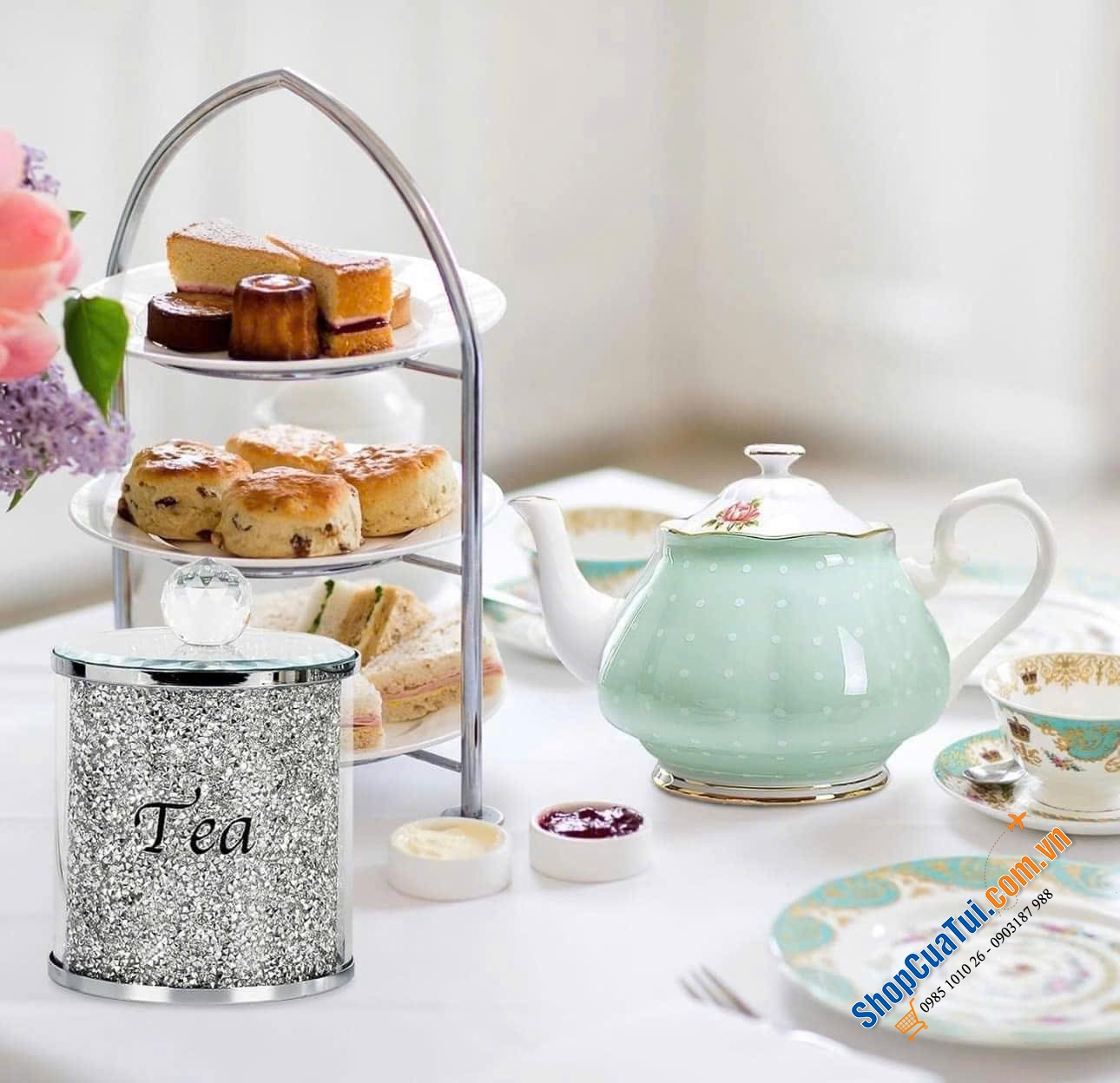 Set 3 hộp đựng pha lê kèm khay kim cương lấp lánh.