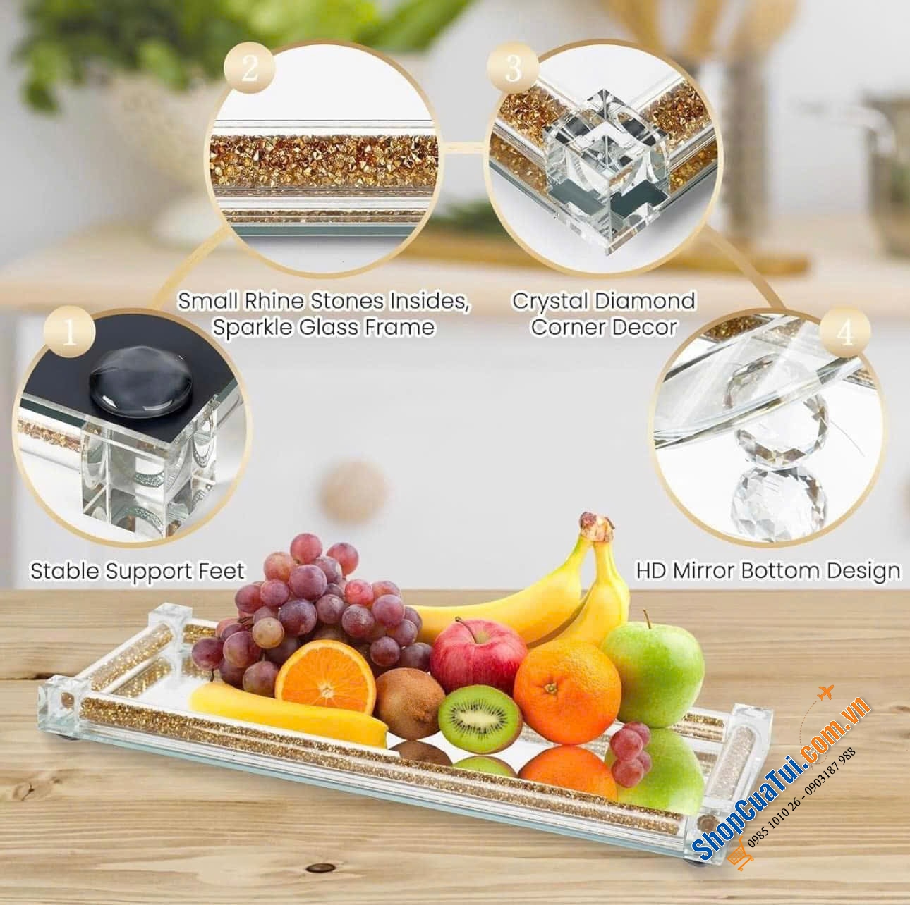 Set 3 hộp đựng pha lê kèm khay kim cương lấp lánh.