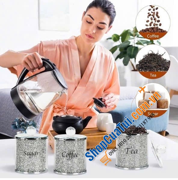 Set 3 hộp đựng pha lê kèm khay kim cương lấp lánh.
