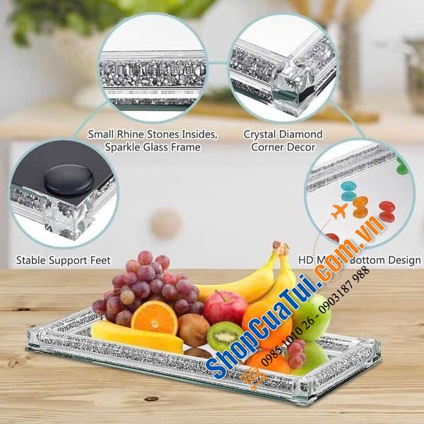 Set 3 hộp đựng pha lê kèm khay kim cương lấp lánh.