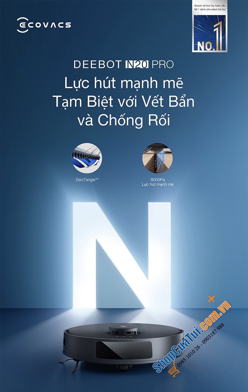 Model mới 2024: Robot hút bụi lau nhà Ecovacs N20 phiên bản nâng cấp của Ecovacs N10 (Bản quốc tế bảo hành 1 năm)