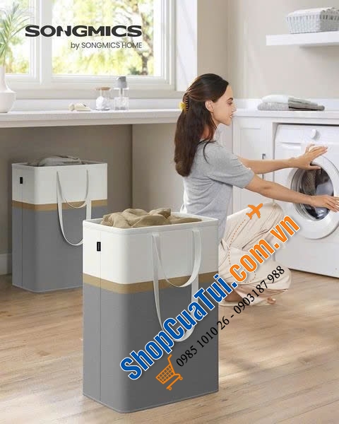 Set 2 giỏ đựng quần áo Songmics 75L có thể gấp gọn, tiện lợi vô cùng.