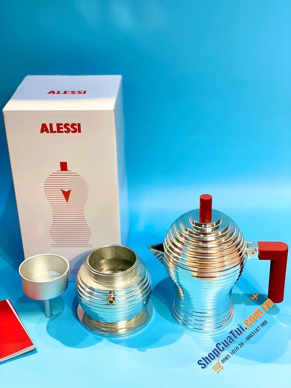 BÌNH PHA CAFÉ ESPRESSO MOCA POT 6 TÁCH KIỂU Ý ALESSI MDL02/6 R - Thương hiệu Ý, cafe chuẩn Ý