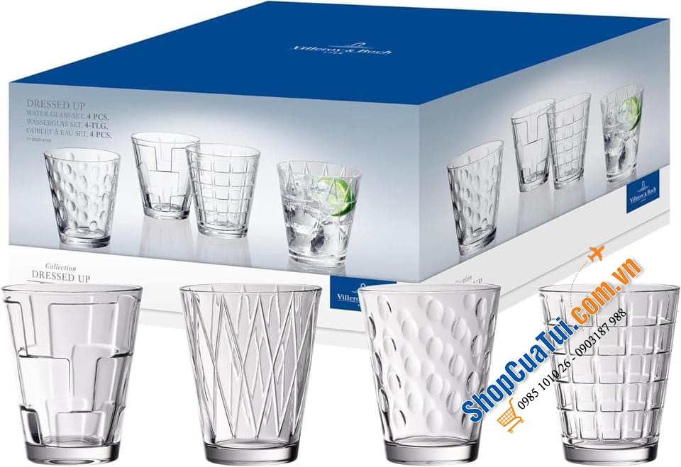 SET CỐC VILLEROY & BOCH DRESSED UP 200ML - Thương hiệu Đức - với 4 mẫu mã khác nhau, mỗi mẫu mang một phong cách riêng bằng thuỷ tinh pha lê