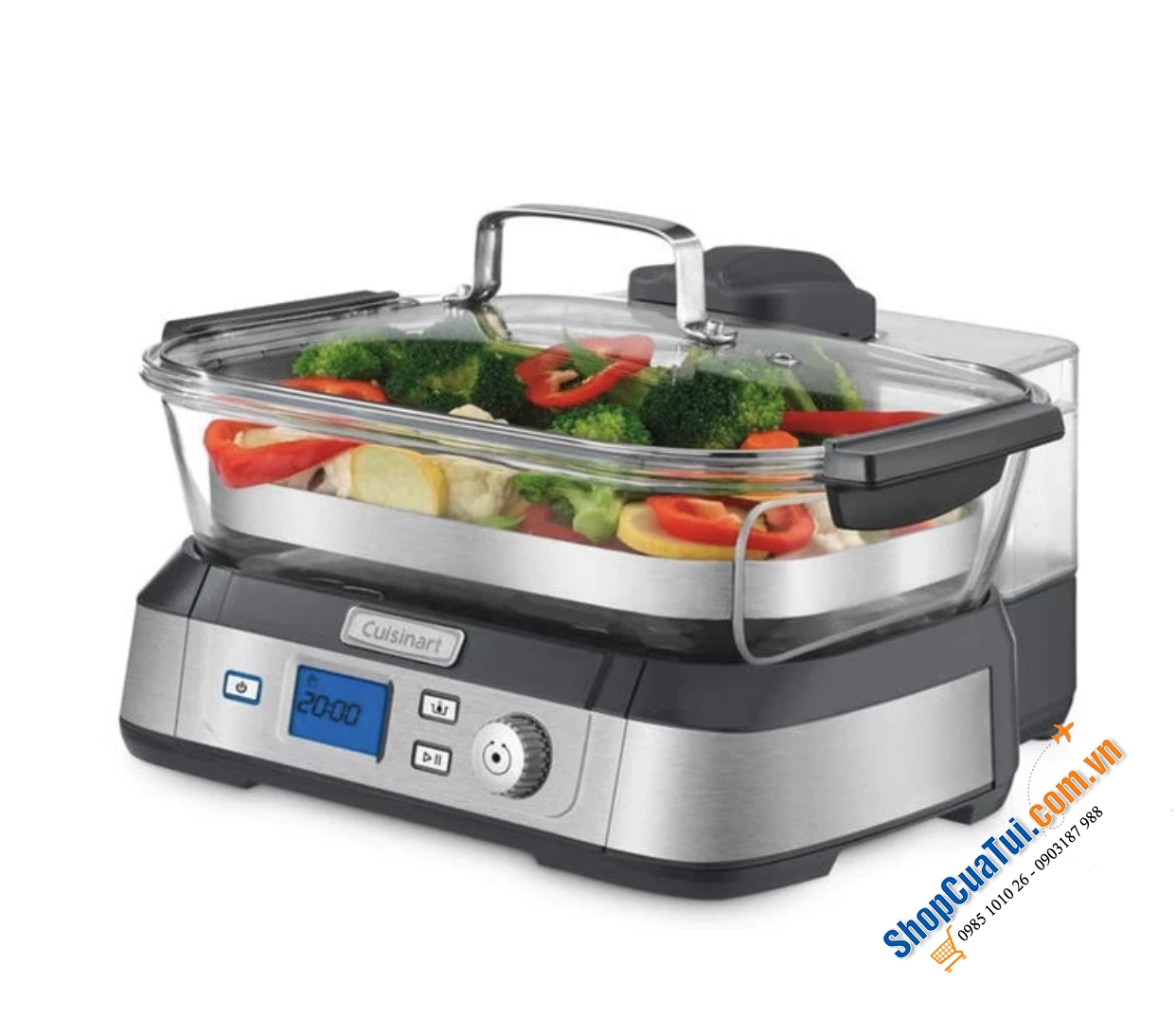 Nồi hấp điện Cuisinart STM-3000HK – khay hấp thuỷ tinh siêu an toàn.