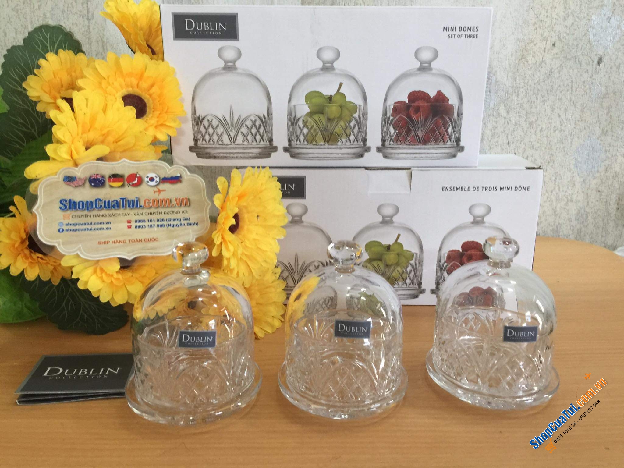 Set 3 hũ đựng bánh bơ mini Dome Dublin thuỷ tinh pha lê, bày trên bàn trà rất xinh - Sét 3 Hũ Dublin mini có chụp 11cm nhỏ nhỏ xinh xinh.