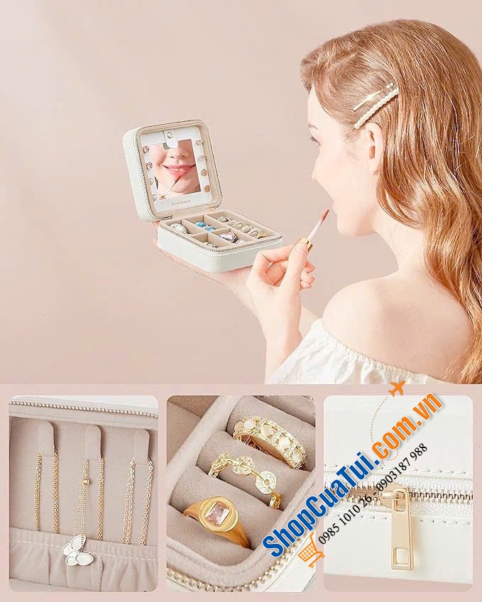 Hộp đựng trang sức Songmics JBC146BEV2 màu cloud white.