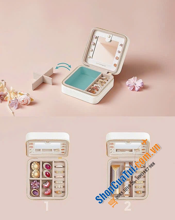 Hộp đựng trang sức Songmics JBC146BEV2 màu cloud white.