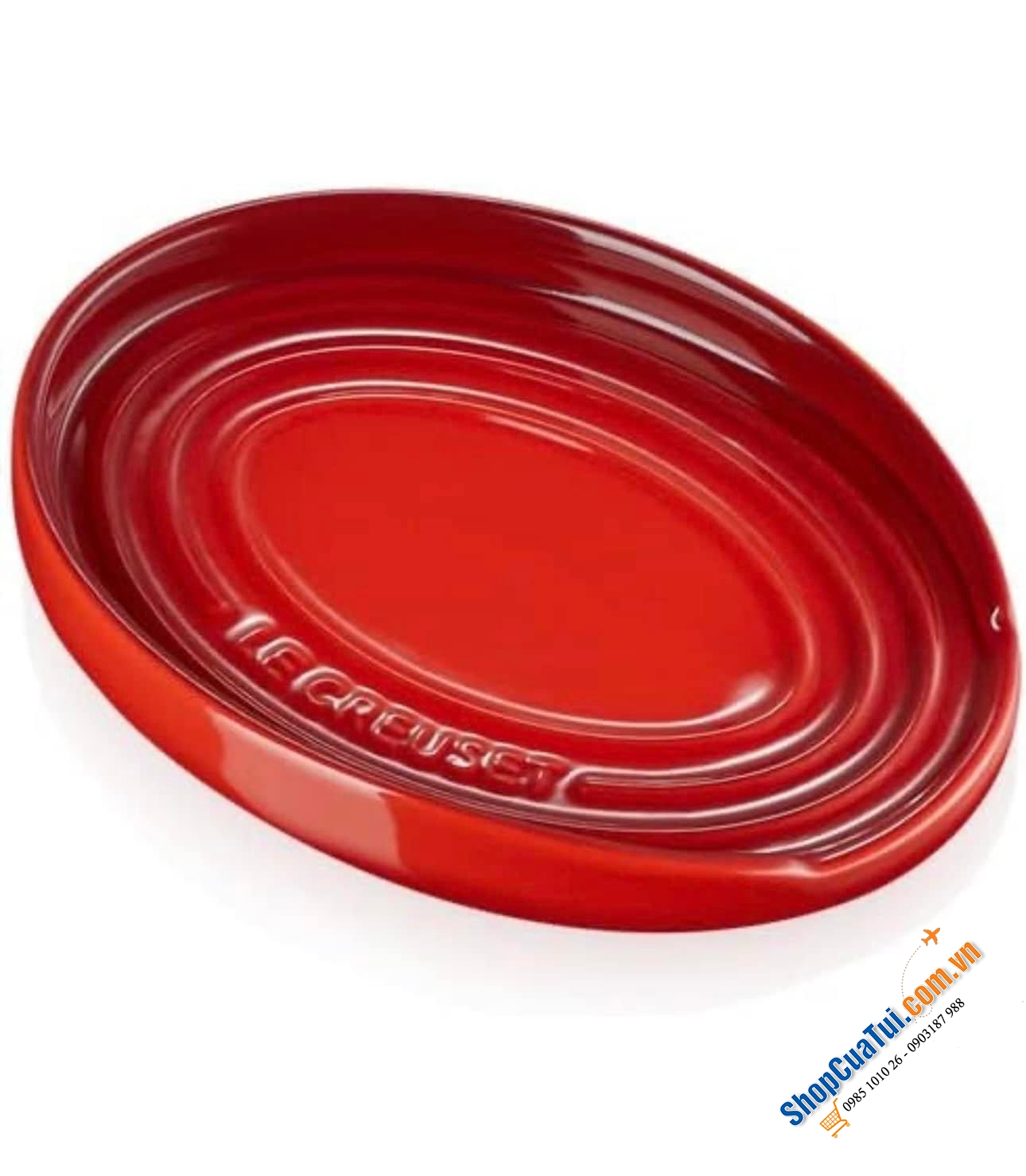 Khay Đựng Muỗng Bằng Sành Sứ Cao Cấp Le Creuset - MÀU ĐỎ - Gác muôi gác thìa đũa hình bầu dục