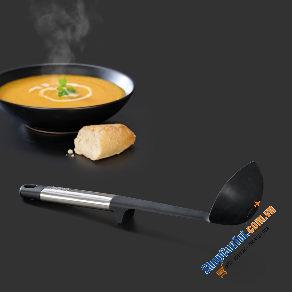 Bộ 3 dụng cụ nấu ăn silicone Joseph Joseph Elevate Fusion Steel - chịu nhiệt, tay cầm bằng thép không gỉ kiểu dáng đẹp và giá đỡ dụng cụ tích hợp