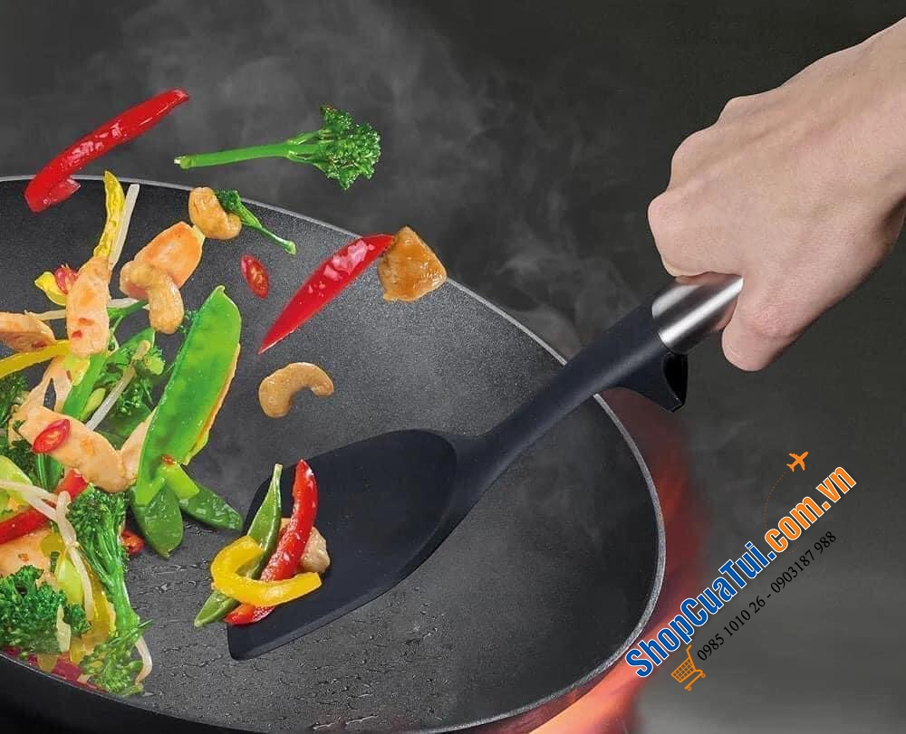 Bộ 3 dụng cụ nấu ăn silicone Joseph Joseph Elevate Fusion Steel - chịu nhiệt, tay cầm bằng thép không gỉ kiểu dáng đẹp và giá đỡ dụng cụ tích hợp