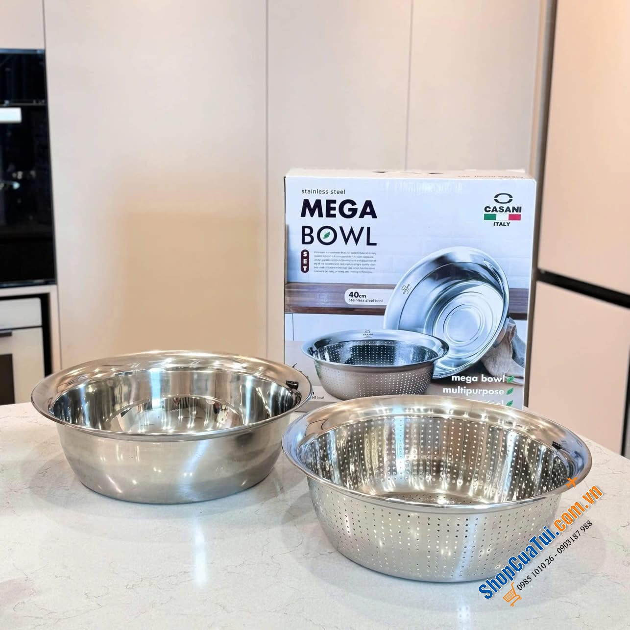 Chậu Inox Casani Mega Bowl - nâng hạng căn bếp của bạn - Chậu 40cm & Rổ 38cm